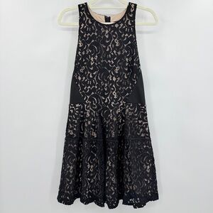 Mossino Vintage Black Nude Lace Party Halter Sleeveless Boat Dress Size XL